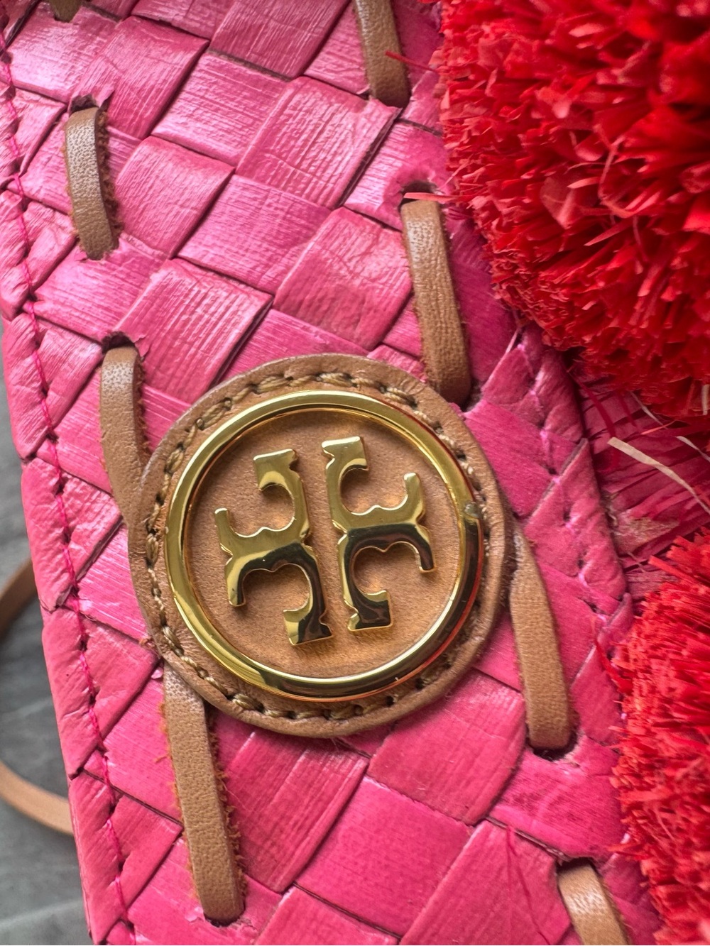 Tory Burch Handwoven Nora Bucket Tote in Red and Pink - Picture 6 of 16